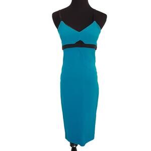 Vintage Y2K Bodycon Party Dress Silk Blue Cutout Mini Form Fitted 4 Homecoming